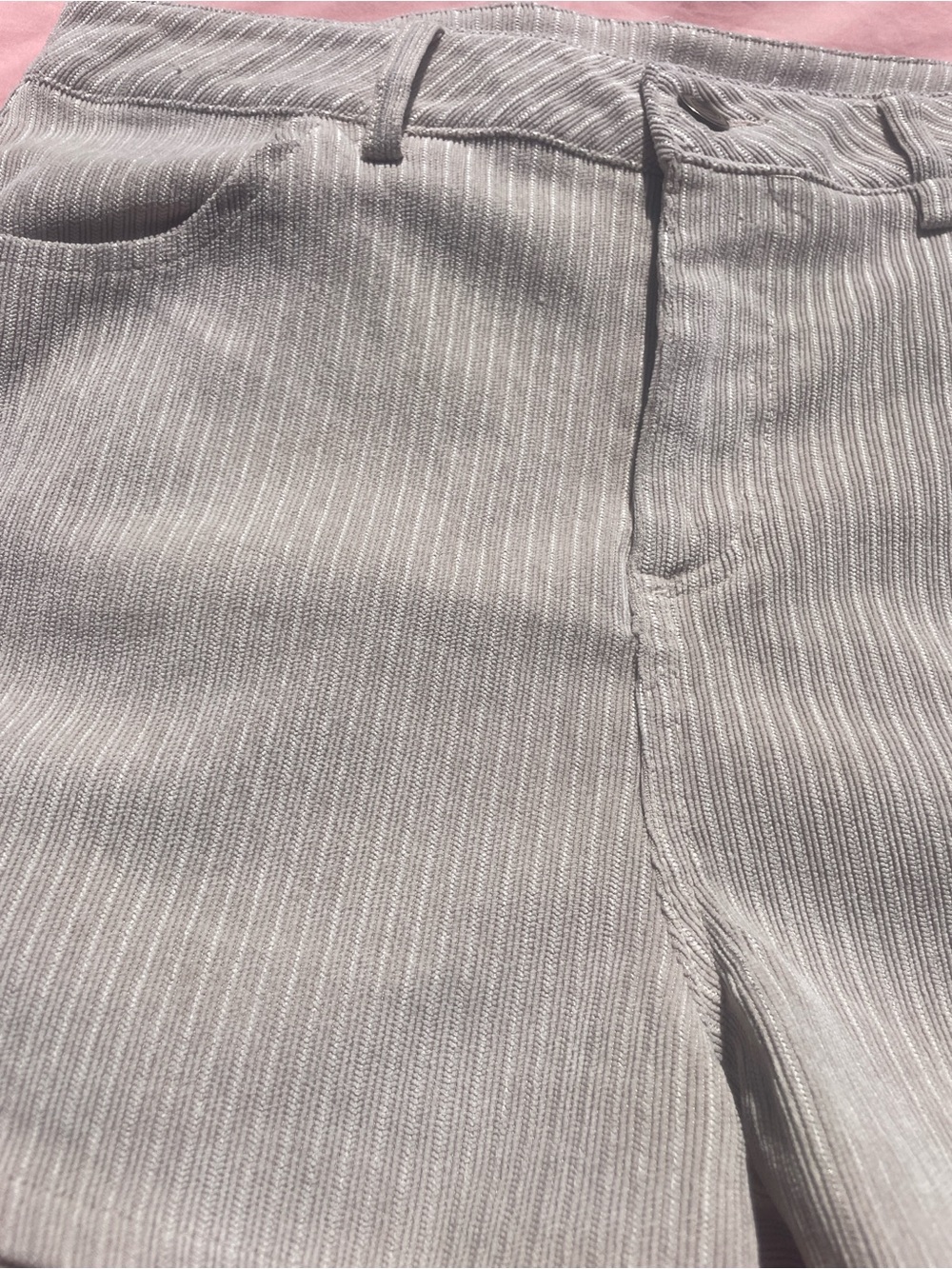 Umgee Cream / Taupe Pinstripe Corduroy High-Waisted Shorts Size Small - Picture 3 of 5